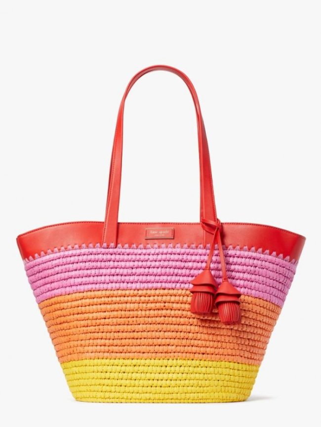 Kate Spade Women's Pink Multi The Pier Striped Straw Medium Tote | Canada