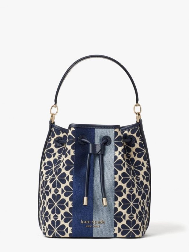 Kate Spade Women's Cream Multi Spade Flower Jacquard Stripe Medium Bucket Bag | Canada New Arrivals