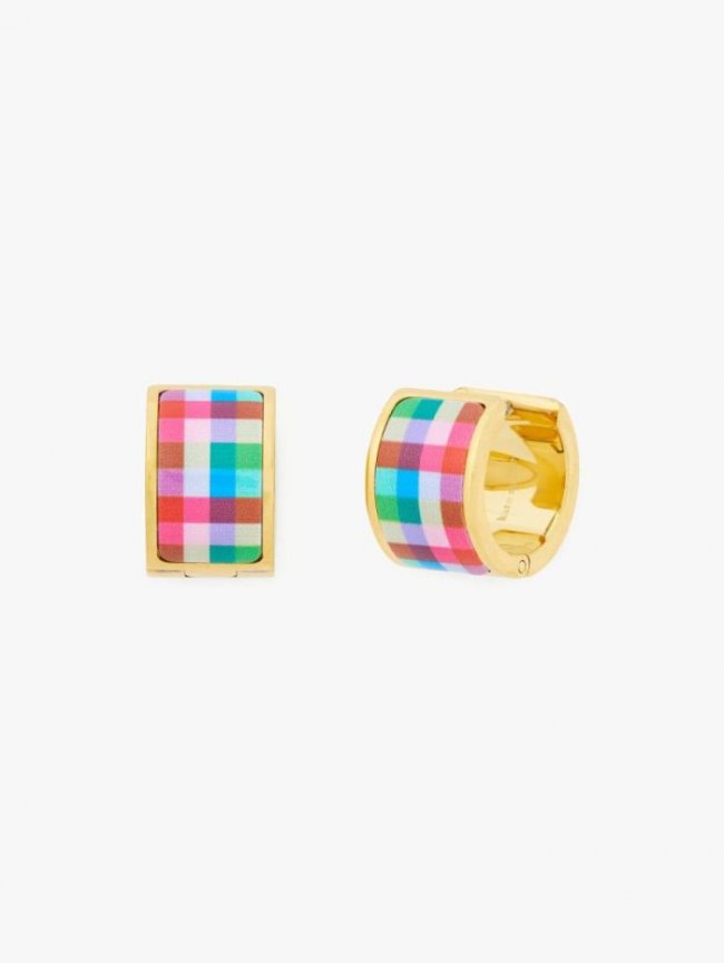 Kate Spade Women's Blue Madras Plaid Heritage Spade Flower Huggies | Canada