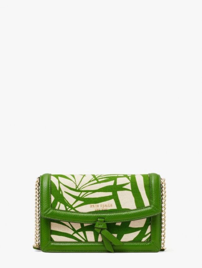Kate Spade Women's Bitter Greens Multi Knott Palm Fronds Canvas Flap Crossbody | Canada