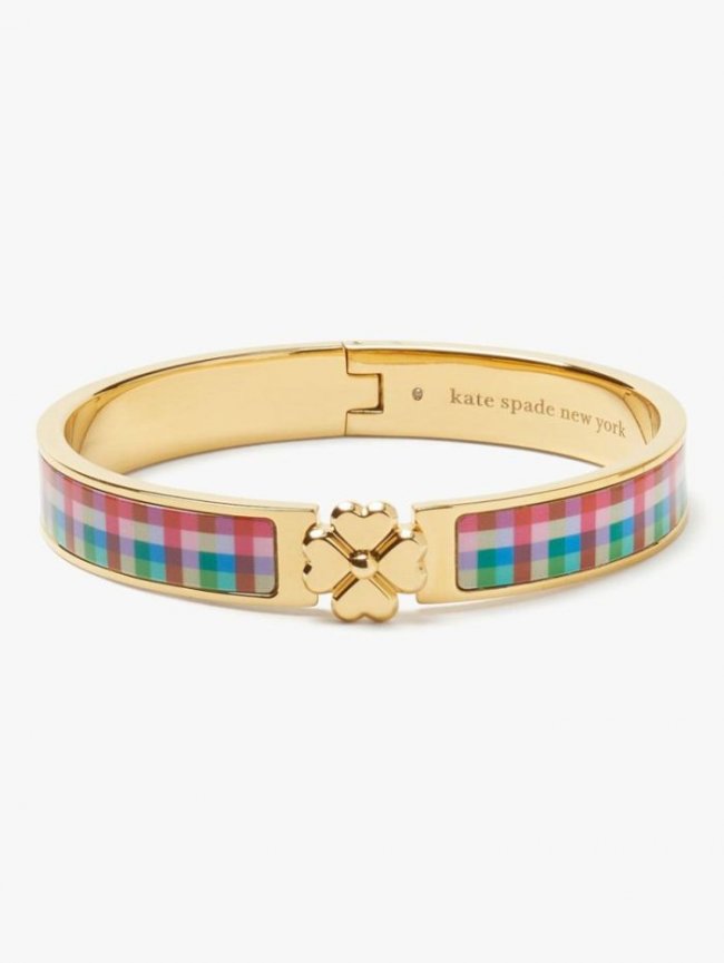 Kate Spade Women's Blue Madras Plaid Heritage Spade Flower Hinged Bangle | Canada