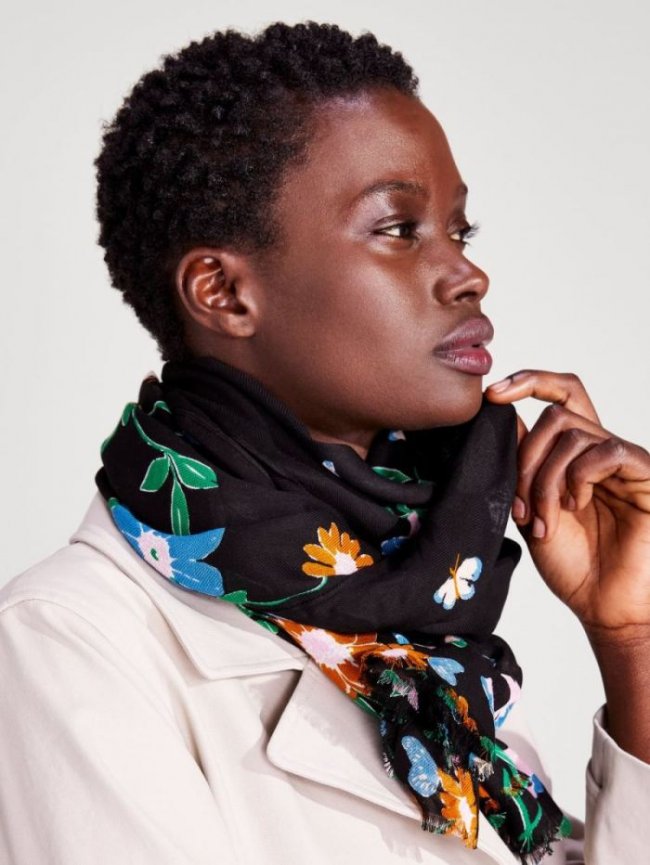 Kate Spade Women's 001 Black (February) Floral Garden Oblong Scarf | Canada