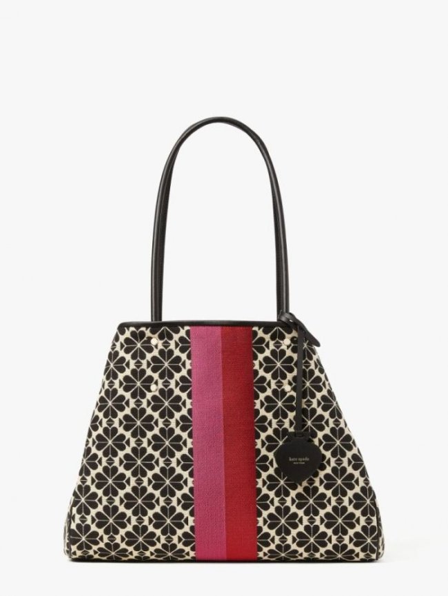 Kate Spade Women's Blue Multi Spade Flower Jacquard Everything Stripe Large Tote | Canada New Arrivals