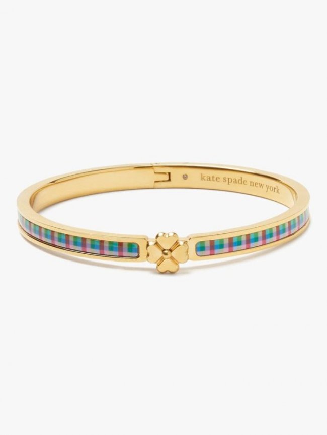 Kate Spade Women's Blue Madras Plaid Heritage Spade Flower Metal Thin Hinged Bangle | Canada