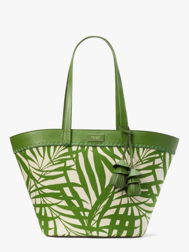 Kate Spade Women's Bitter Greens Multi The Pier Palm Fronds Canvas Medium Tote | Canada