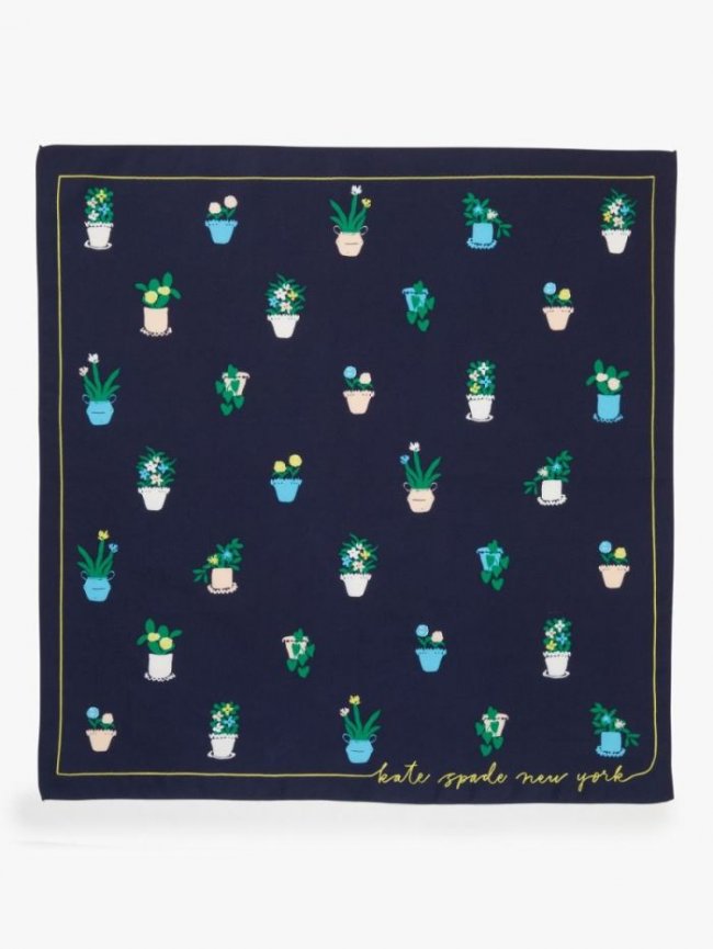 Kate Spade Women's 431 Squid Ink (April) House Plants Cotton-Silk Bandana | Canada