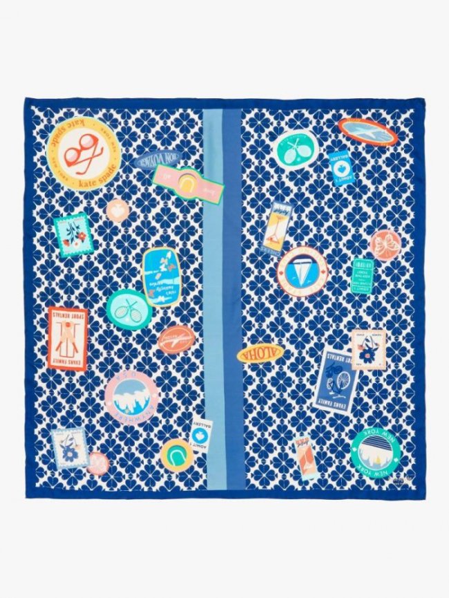 Kate Spade Women's 992 Multi (Febraury) Travel Stickers Silk Square Scarf | Canada