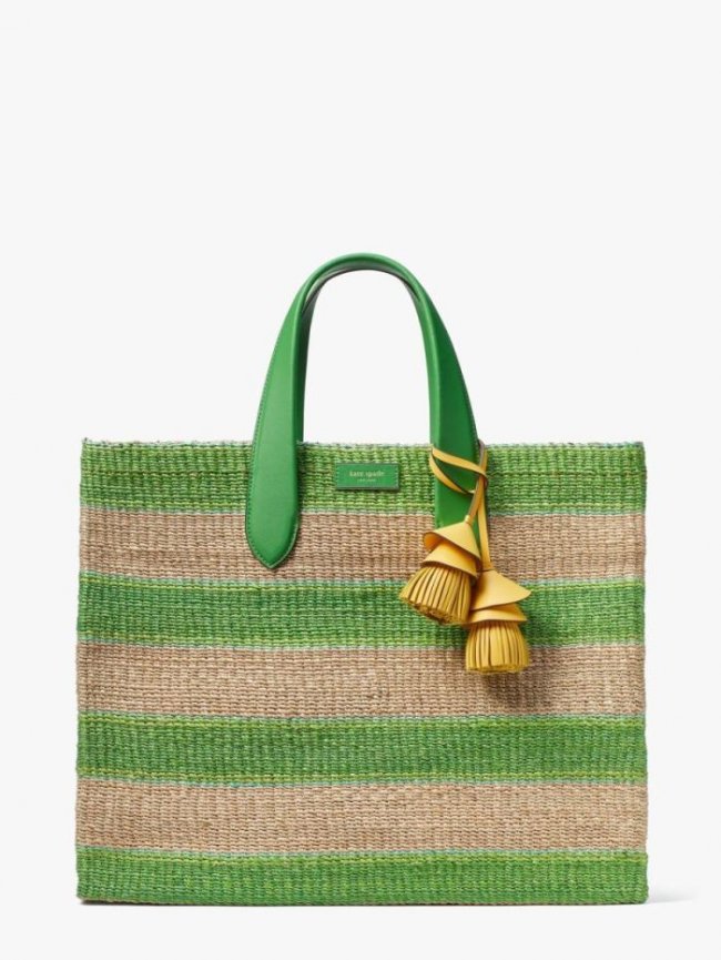 Kate Spade Women's Summit Green Multi Manhattan Striped Straw Large Tote | Canada