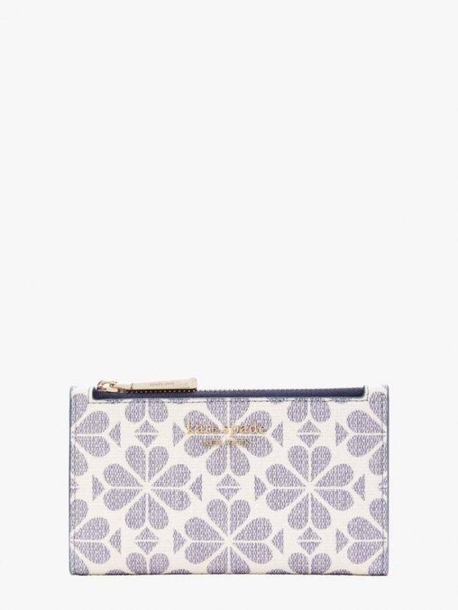 Kate Spade Women's Slate Blue Multi Spade Flower Coated Canvas Small Slim Bifold Wallet | New Arrivals