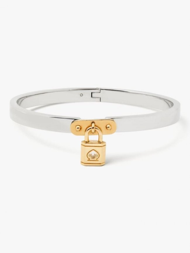 Kate Spade Women's Silver Gold Lock And Spade Charm Bangle | Canada