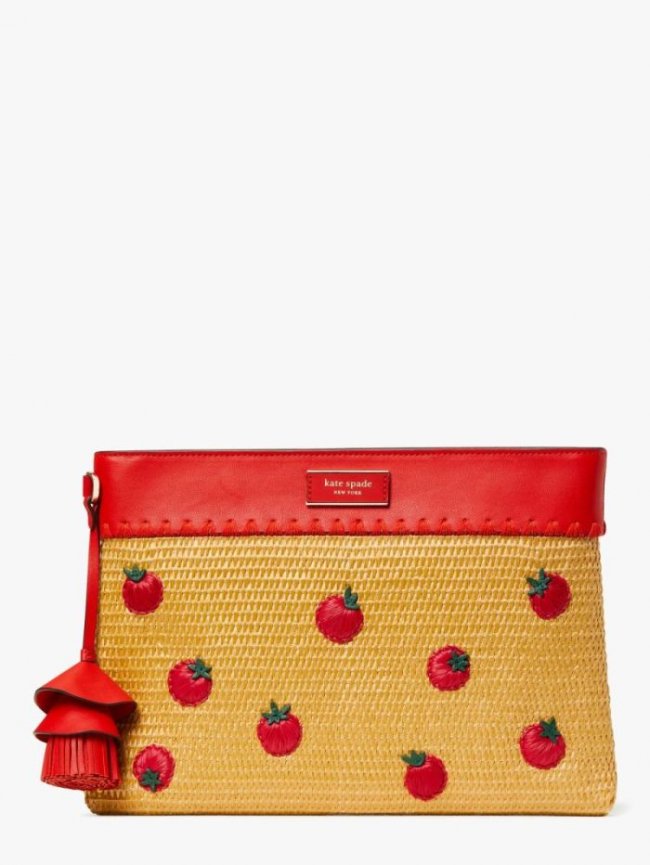 Kate Spade Women's Natural Multi Roma Embellished Tomato Straw Clutch | Canada