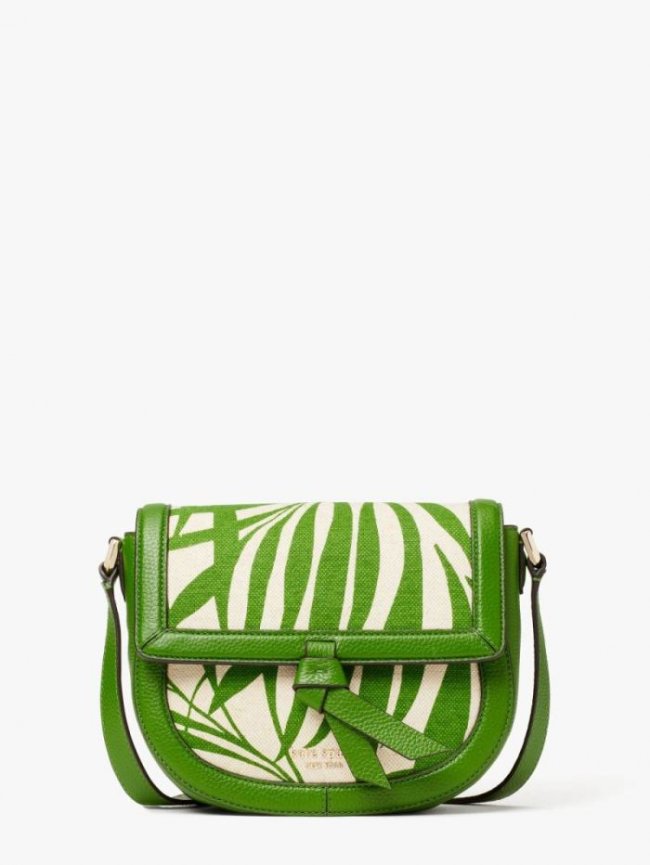 Kate Spade Women's Bitter Greens Multi Knott Palm Canvas Medium Saddle Bag | Canada