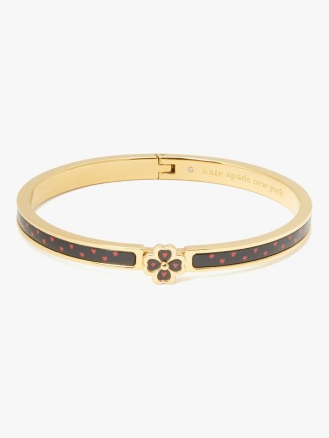 Kate Spade Women's Black Hearts Heritage Spade Flower Metal Thin Hinged Bangle | Canada
