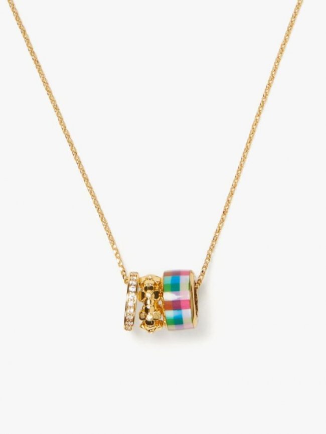 Kate Spade Women's Blue Madras Plaid Heritage Spade Flower Stacked Mini Pendant | Canada