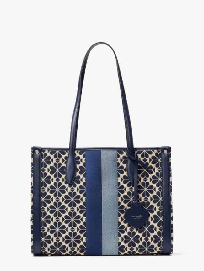 Kate Spade Women's Cream Multi Spade Flower Jacquard Stripe Market Medium Tote | Canada New Arrivals