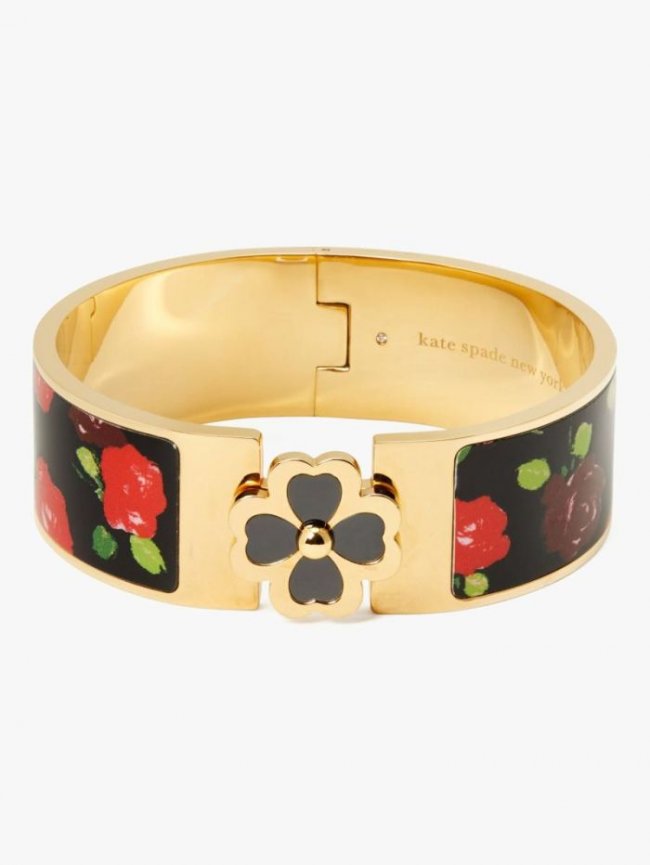 Kate Spade Women's Black Just Rosy Heritage Spade Flower Wide Hinged Bangle | Canada