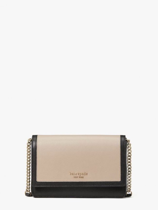 Kate Spade Women's Warm Beige/Black Spencer Flap Chain Wallet | Canada