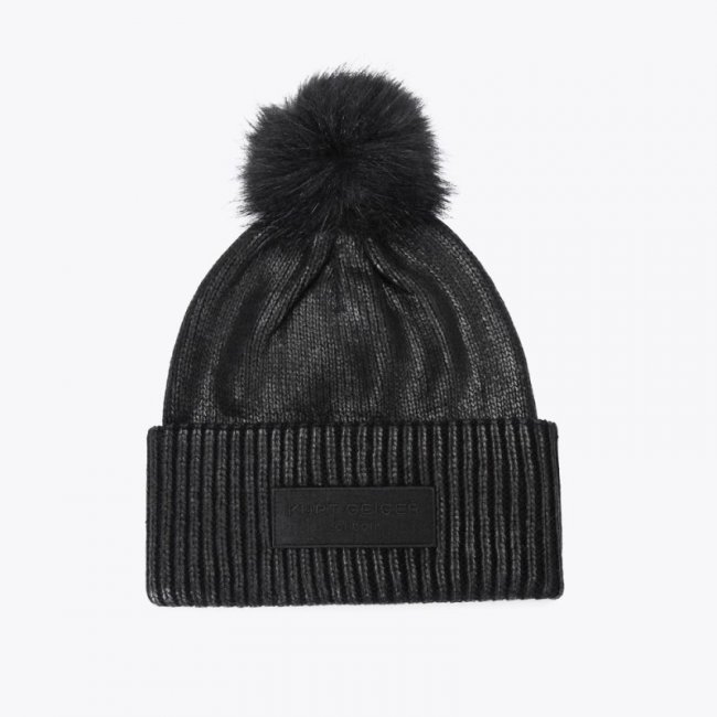 Kurt Geiger Metallic Rib Beanie - Black | Canada Outlet