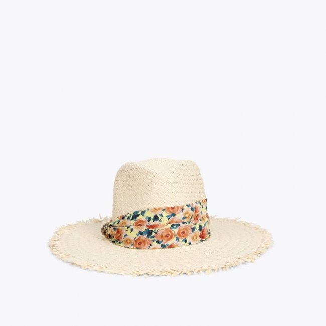 Kurt Geiger Straw Band Fedora Hat - Beige Combination | Canada Outlet