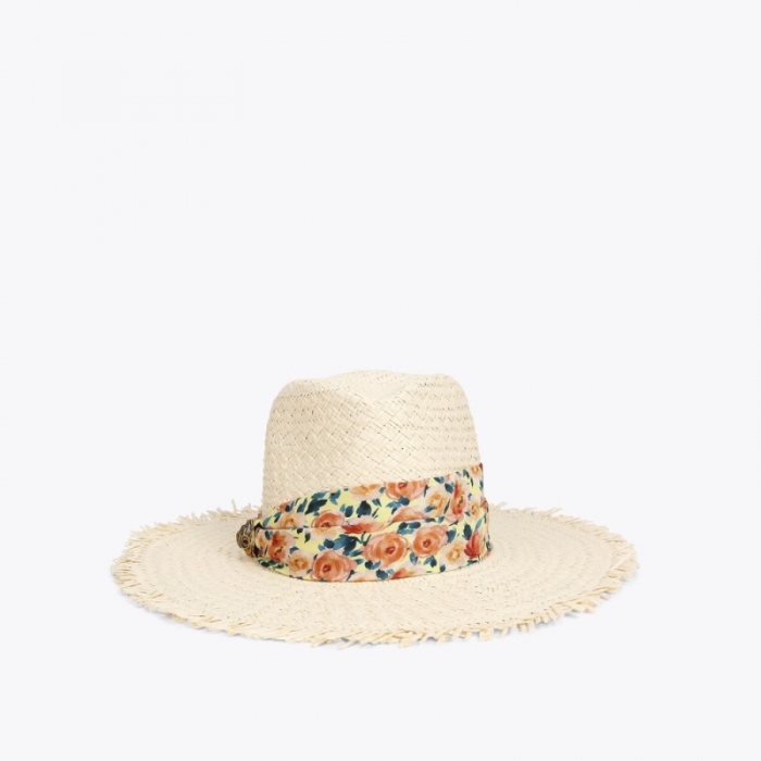 Kurt Geiger Straw Band Fedora Hat - Beige Combination | Canada Outlet