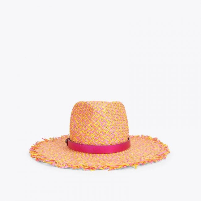 Kurt Geiger Straw Fringed Fedora Hat - Pink Combination | Canada Outlet