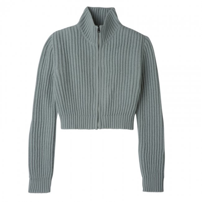 Longchamp Women's Zip collar short cardigan Celadon - Knit | Celadon