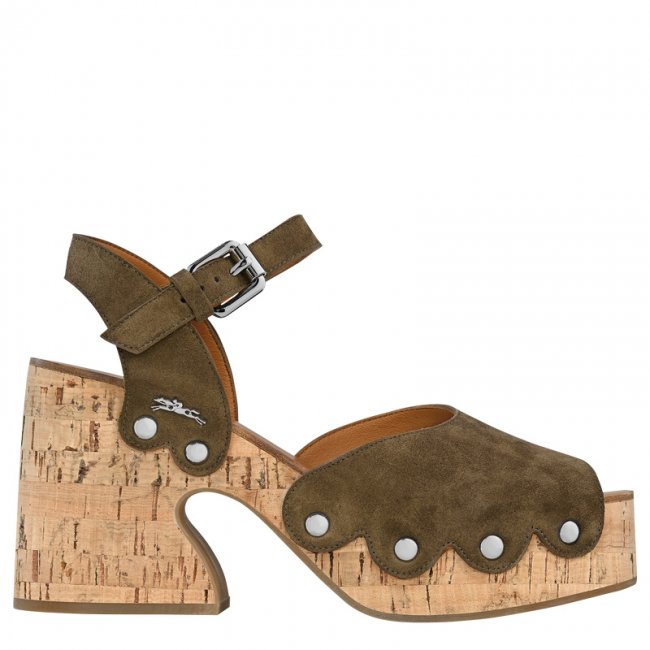 Longchamp Women's La Cigale Sandals Olive - Leather | Olive