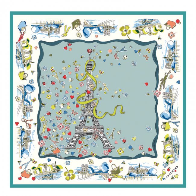 Longchamp Women's Equestrian Tower Silk scarf 50 Vervain - OTHER | Vervain