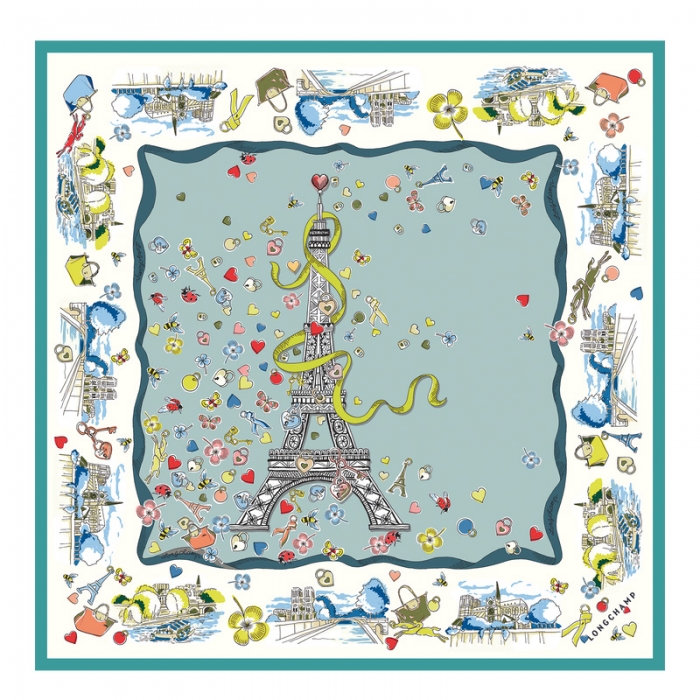 Longchamp Women's Equestrian Tower Silk scarf 50 Vervain - OTHER | Vervain