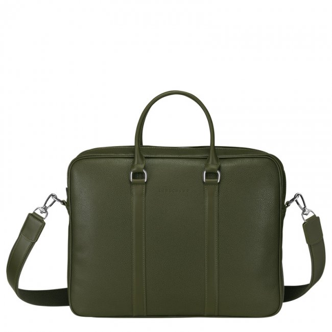 Longchamp Men's Le Foulonné S Briefcase Khaki - Leather | Khaki