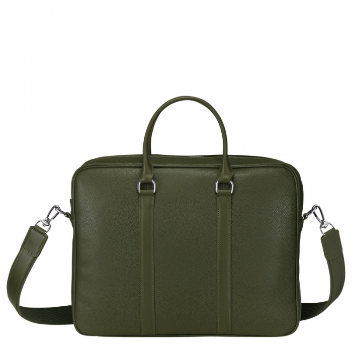 Longchamp Men's Le Foulonné S Briefcase Khaki - Leather | Khaki