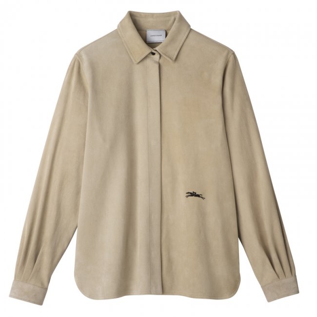 Longchamp Women's Straight leather shirt Linen - Leather | Linen
