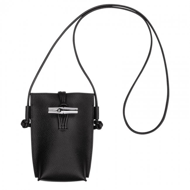 Longchamp Women's Le Roseau Phone case Black - Leather | Black