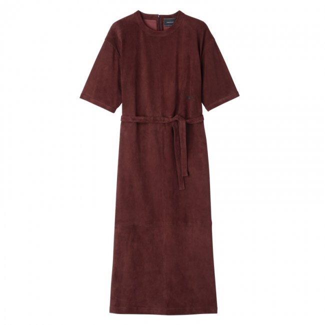 Longchamp Women's Leather long dress Burgundy - Leather | Burgundy