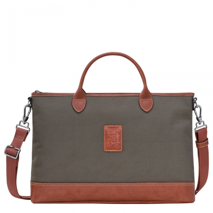 Longchamp Men's Boxford S Briefcase Brown - Recycled canvas | Brown