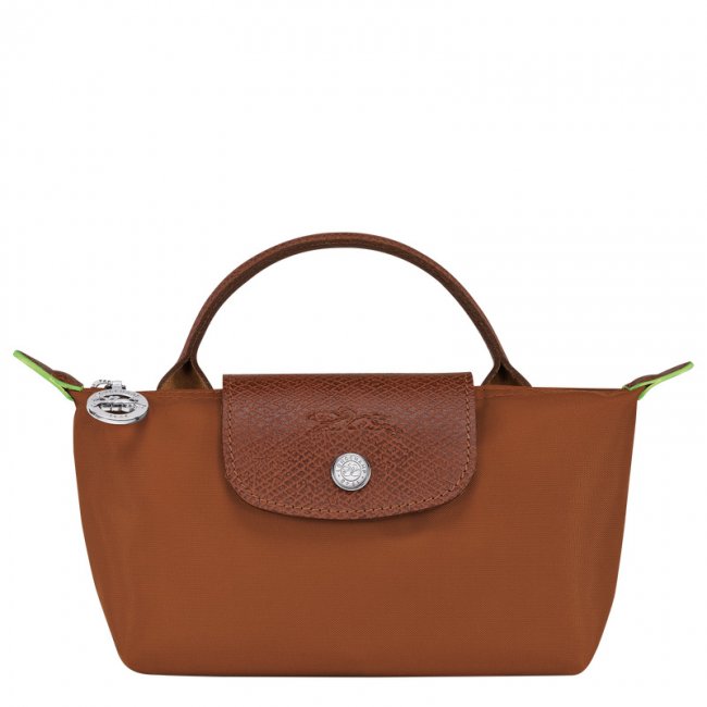Longchamp Women's Le Pliage Green Pouch with handle Cognac - Recycled canvas | Cognac