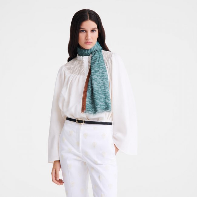 Longchamp Men's Chevaux Stole Eucalyptus - Horse print | Eucalyptus