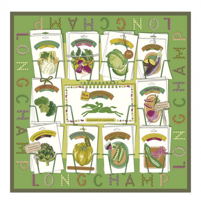 Longchamp Women's In the Vegetable Garden Silk scarf 70 Laurel - OTHER | Laurel