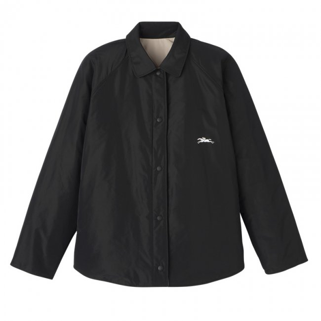 Longchamp Women's Padded blouson Black/Paper - Technical taffeta | Black/Mahogany