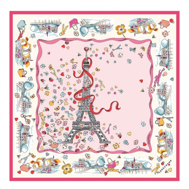 Longchamp Women's Equestrian Tower Silk scarf 50 Marshmallow - OTHER | Marshmallow