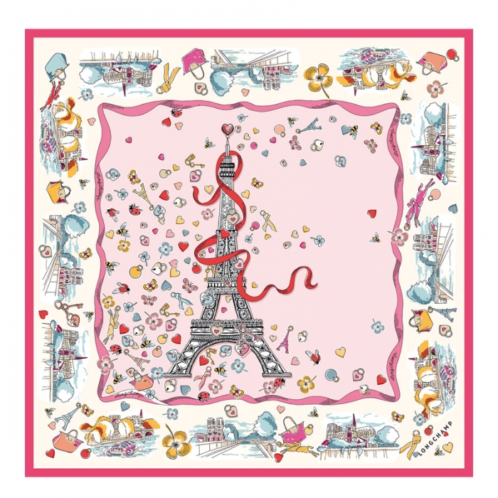 Longchamp Women's Equestrian Tower Silk scarf 50 Marshmallow - OTHER | Marshmallow