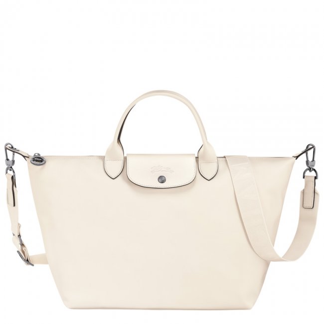 Longchamp Men's Le Pliage Xtra L Handbag Ecru - Leather | Ecru