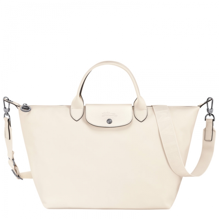 Longchamp Men's Le Pliage Xtra L Handbag Ecru - Leather | Ecru