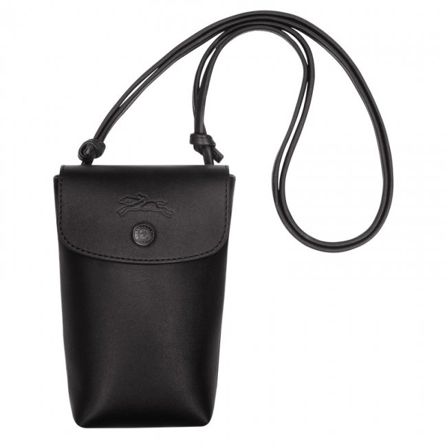 Longchamp Men's Le Pliage Xtra Phone case with leather lace Black - Leather | Black