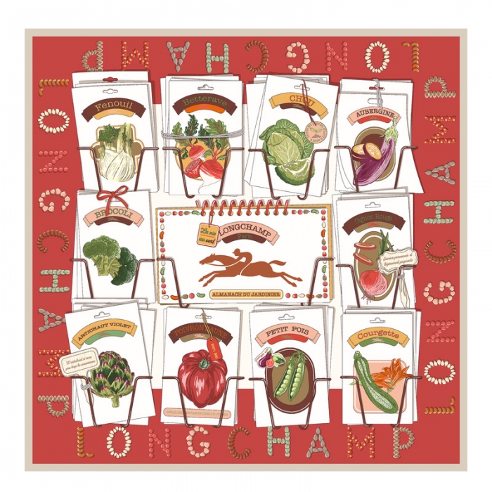 Longchamp Women's In the Vegetable Garden Silk scarf 70 Tomato - OTHER | Tomato