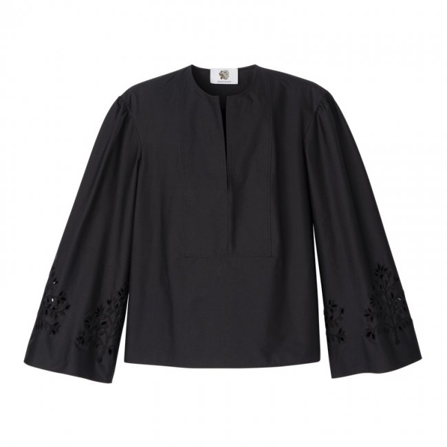 Longchamp Women's Blouse Black - Poplin embroidered | Black