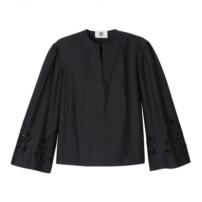 Longchamp Women's Blouse Black - Poplin embroidered | Black
