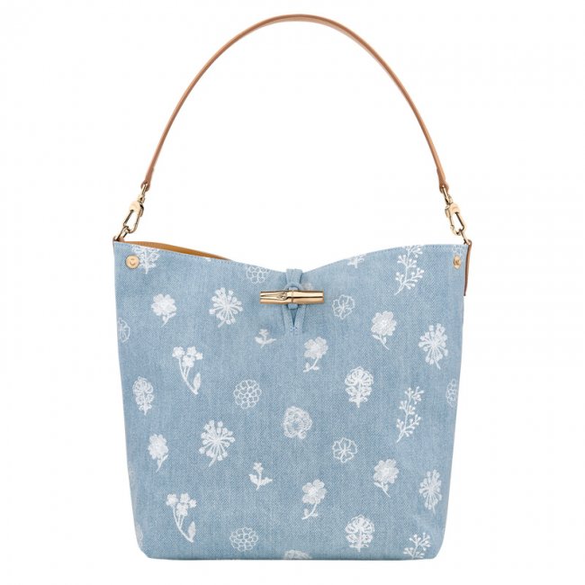 Longchamp Women's Le Roseau M Hobo bag Sky Blue - Canvas | Sky Blue