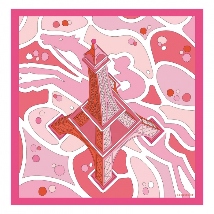 Longchamp Women's Equestrian Tower Silk scarf 70 Pink - OTHER | Pink