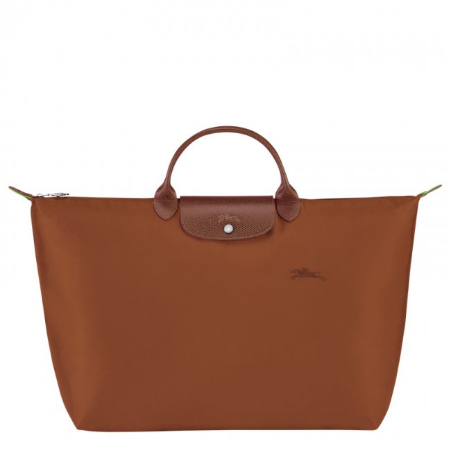 Longchamp Women's Le Pliage Green L Travel bag Cognac - Recycled canvas | Cognac